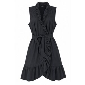 Black Ruffle Wrap Dress 12 Belted Dark Coquette Romantic Goth Cotton Silk Stella